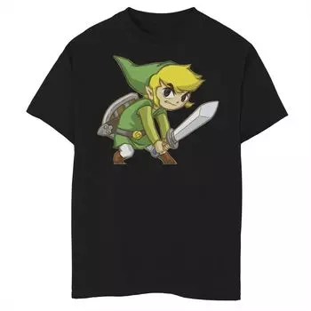Футболка с графическим рисунком Nintendo Zelda Spirit Tracks Link для мальчиков 8–20 лет Licensed Character, черный
