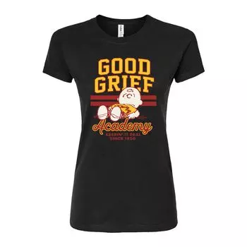 Футболка с графическим рисунком Peanuts Charlie Brown & Snoopy Good Grief Academy для юниоров Licensed Character, черный