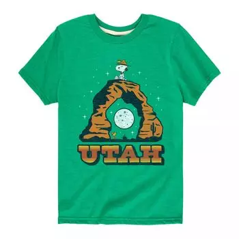 Футболка с графическим рисунком Peanuts Utah Arch для мальчиков 8–20 лет Licensed Character, зеленый