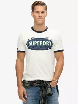 Футболка с графическим рисунком ringer workwear Superdry, цвет Winter White/Navy