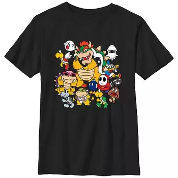 Футболка с графическим рисунком Super Mario Bros Villains Group для мальчиков 8–20 лет Licensed Character, черный