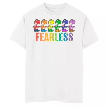 Футболка с графическим рисунком Super Mario Pride Yoshi Fearless Rainbow Line для мальчиков 8–20 лет Licensed Character, белый
