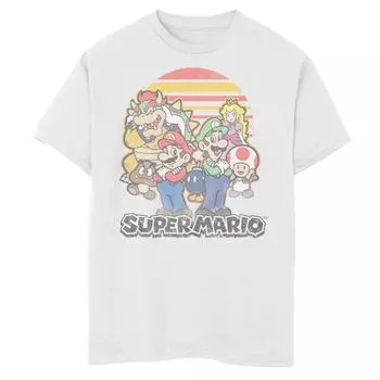 Футболка с графическим рисунком Super Mario Retro Sunset Group для мальчиков 8–20 лет Licensed Character