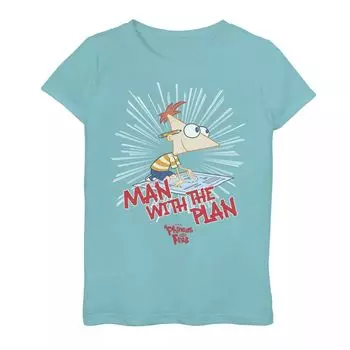 Футболка с графическим рисунком The Plan Man для девочек 7–16 лет Disney's Phineas and Ferb Licensed Character