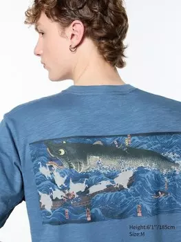 Футболка с графическим рисунком ukiyo-e dark fantasy ut Uniqlo, синий