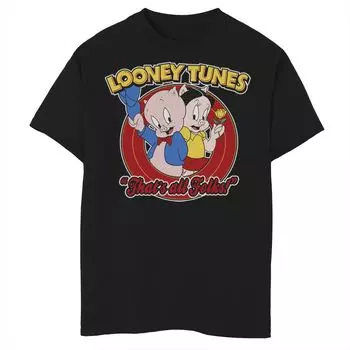 Футболка с графическим рисунком в стиле ретро для мальчиков 8–20 лет Looney Tunes Porky Pig Pig Folks Licensed Character