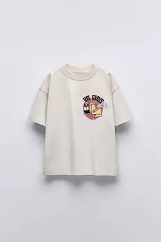 Футболка с графическим рисунком ZARA, серо-коричневый