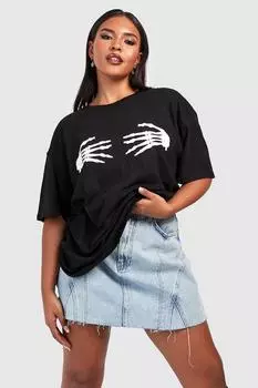 Футболка с графическим ручным скелетом плюс хэллоуин Boohoo, черный