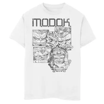 Футболка с графическими панелями и портретами в оттенках серого Marvel Modok для мальчиков 8–20 лет Licensed Character