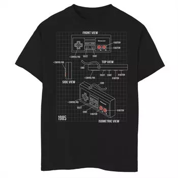 Футболка с графической схемой деталей контроллера Nintendo NES для мальчиков 8–20 лет Licensed Character