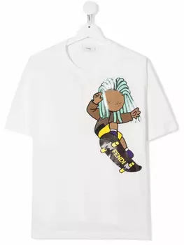 Футболка с графичным принтом Fendi Kids, белый