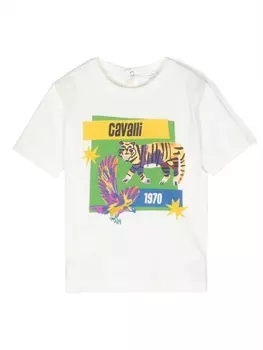 Футболка с графичным принтом Roberto Cavalli Junior, белый