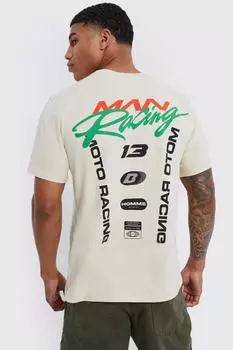 Футболка с графикой на спине moto racing Boohoo, песочный