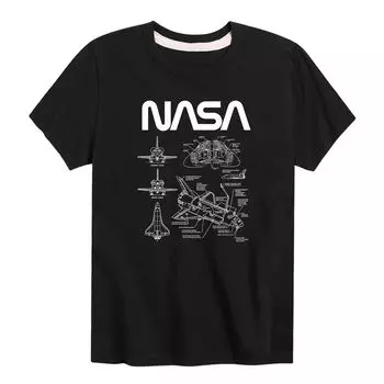 Футболка с графикой NASA Schematics для мальчиков 8–20 лет Licensed Character, черный