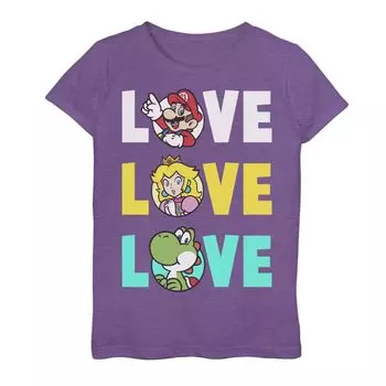 Футболка с графикой Nintendo Super Mario Love для девочек 7–16 лет с красочным текстом, набором слов, групповая фотография Licensed Character