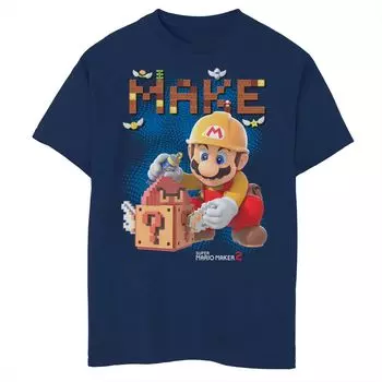 Футболка с графикой Nintendo Super Mario Maker 2 Mario Block Building для мальчиков 8–20 лет Licensed Character