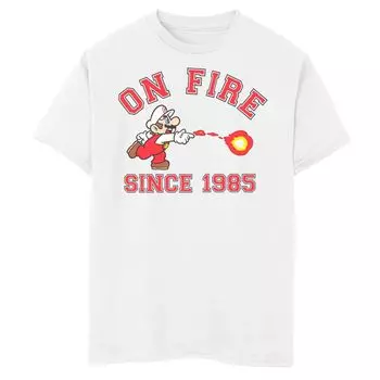 Футболка с графикой Nintendo Super Mario On Fire с 1985 года для мальчиков 8–20 лет Licensed Character, белый