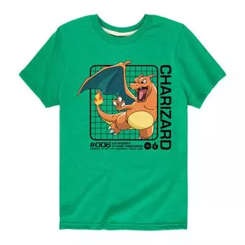 Футболка с графикой Pokemon Charizard Stats для мальчиков 8–20 лет Licensed Character