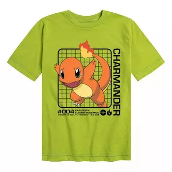 Футболка с графикой Pokemon Charmander Stats для мальчиков 8–20 лет Licensed Character, зеленый