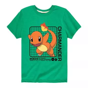 Футболка с графикой Pokemon Charmander Stats для мальчиков 8–20 лет Licensed Character