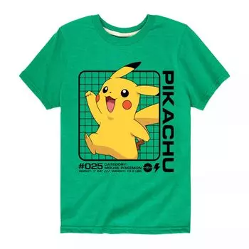 Футболка с графикой Pokemon Pikachu Stats для мальчиков 8–20 лет Licensed Character