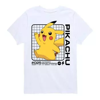 Футболка с графикой Pokemon Pikachu Stats для мальчиков 8–20 лет Licensed Character, белый