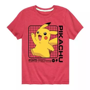 Футболка с графикой Pokemon Pikachu Stats для мальчиков 8–20 лет Licensed Character, красный