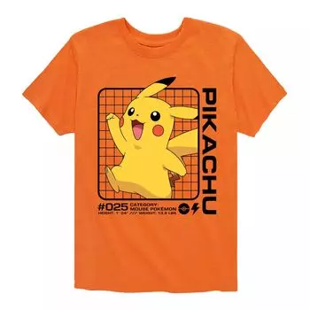 Футболка с графикой Pokemon Pikachu Stats для мальчиков 8–20 лет Licensed Character, оранжевый