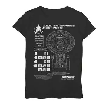 Футболка с графикой Star Trek Next Generation Enterprise Chart для девочек 7–16 лет Licensed Character