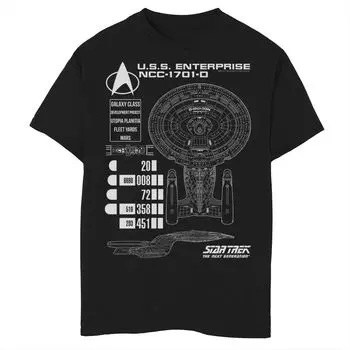 Футболка с графикой Star Trek Next Generation Enterprise Chart для мальчиков 8–20 лет Licensed Character