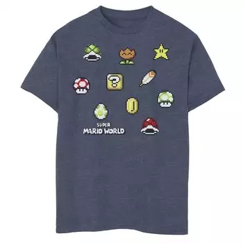 Футболка с графикой Super Mario 8-Bit Items для мальчиков 8–20 лет Licensed Character