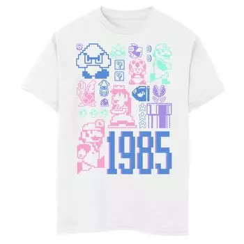 Футболка с графикой в стиле пиксель-арт для мальчиков 8–20 лет, Nintendo Super Mario, посвященная 35-летию 1985 года Licensed Character, белый
