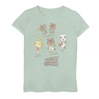 Футболка с именами групповых снимков Animal Crossing New Horizons для девочек 7–16 лет Licensed Character, светло-зеленый