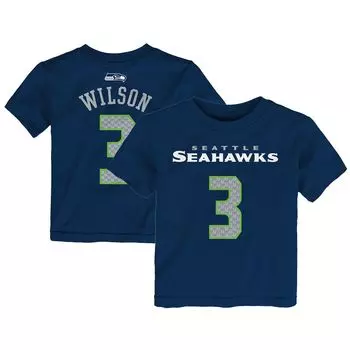 Футболка с именем и номером для дошкольников Russell Wilson College Navy Seattle Seahawks Mainliner Outerstuff