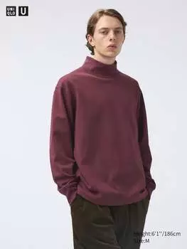 Футболка с имитацией горловины на матовой подкладке длинный рукав Uniqlo, бордовый