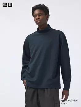 Футболка с имитацией горловины на матовой подкладке длинный рукав Uniqlo, синий