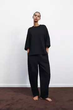 Футболка с интерлоком ZARA, черный