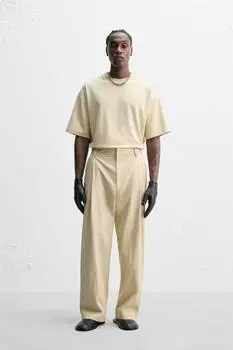 Футболка с интерлоком ZARA, кэмел