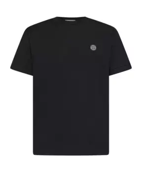 Футболка S из хлопка с нашивкой логотипом Stone Island, черный