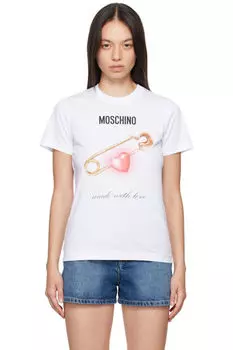 Футболка с изображением белой булавки в виде сердца Moschino
