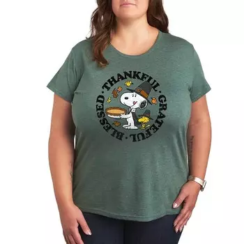 Футболка с изображением благодарности Plus Peanuts Snoopy и Woodstock Licensed Character, цвет Heather Green