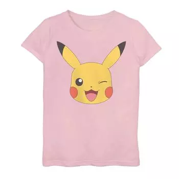 Футболка с изображением большого лица и логотипом Pokemon Pikachu для девочек 7–16 лет Licensed Character