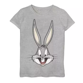 Футболка с изображением большого лица и портрета Looney Tunes для девочек 7–16 лет Bugs Bunny Licensed Character