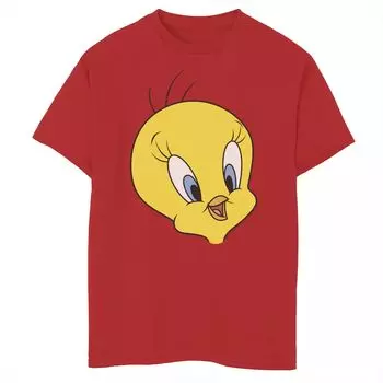 Футболка с изображением большого лица Looney Tunes Tweety Bird для мальчиков 8–20 лет Licensed Character, красный