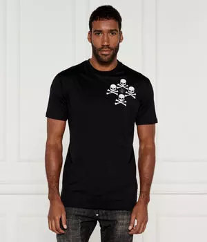 Футболка с изображением черепа и костей Regular fit Philipp Plein, черный