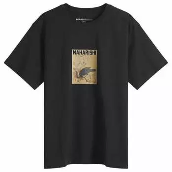Футболка с изображением черной вороны и белой цапли Maharishi, черный