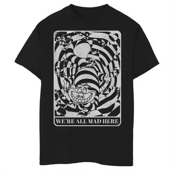 Футболка с изображением Чеширского кота «Мы все здесь без ума» для мальчиков 8–20 лет, Disney's «Алиса в стране чудес» Disney