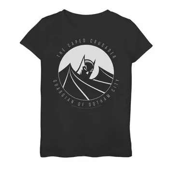 Футболка с изображением DC Comics для девочек 7–16 лет, Бэтмен, крестоносец в плаще, текстовый постер и графическая футболка DC Comics