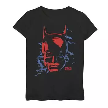 Футболка с изображением DC Comics и Бэтменом для девочек 7–16 лет с красным лицом и плакатом Licensed Character