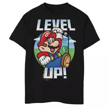 Футболка с изображением флага и портрета Nintendo Super Mario Level Up для мальчиков 8–20 лет Licensed Character